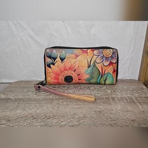 Anuschka Mountain Garden Leather Zip Around Wallet / Wristlet